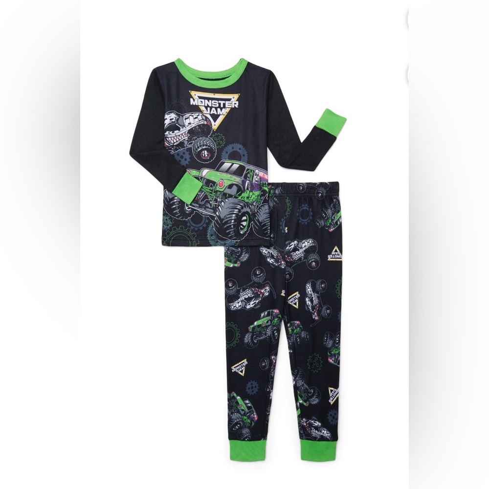 NWT Monster Jam‎ Boys Pajama Set Size 4 Black Green Monster Truck 2PC